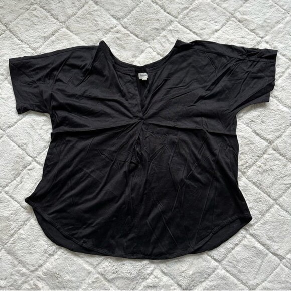 Madewell | Black Luster Cotton Splitneck Tee | Size Small - Picture 2 of 10